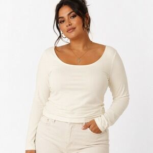 The Commons Womens Scoop Neck Fitted Knit Top Off-White 3X NWT‎